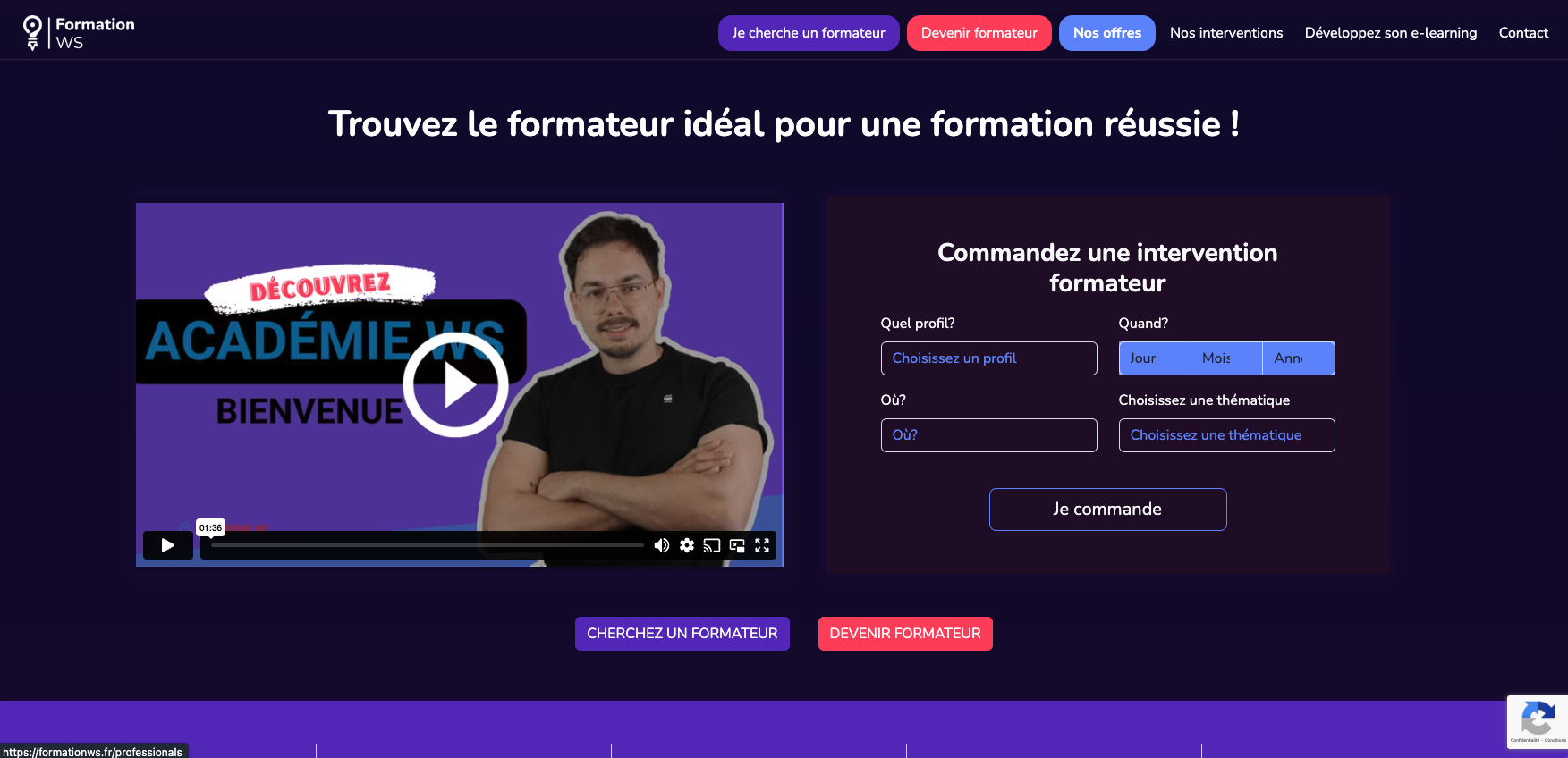 Capture d'écran du site de formation WS