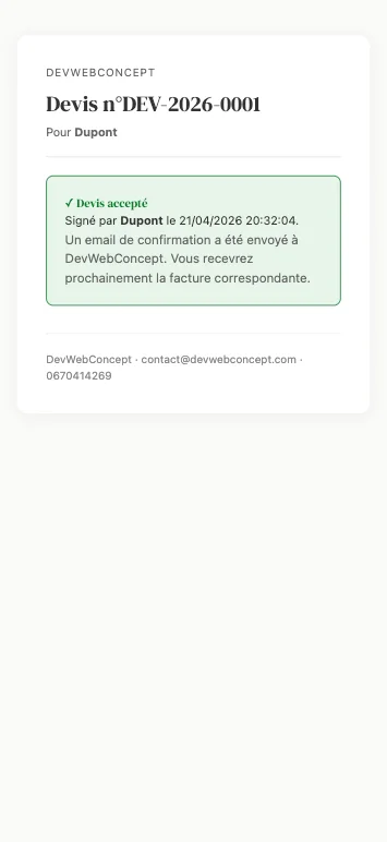 Devis signé électroniquement sur mobile